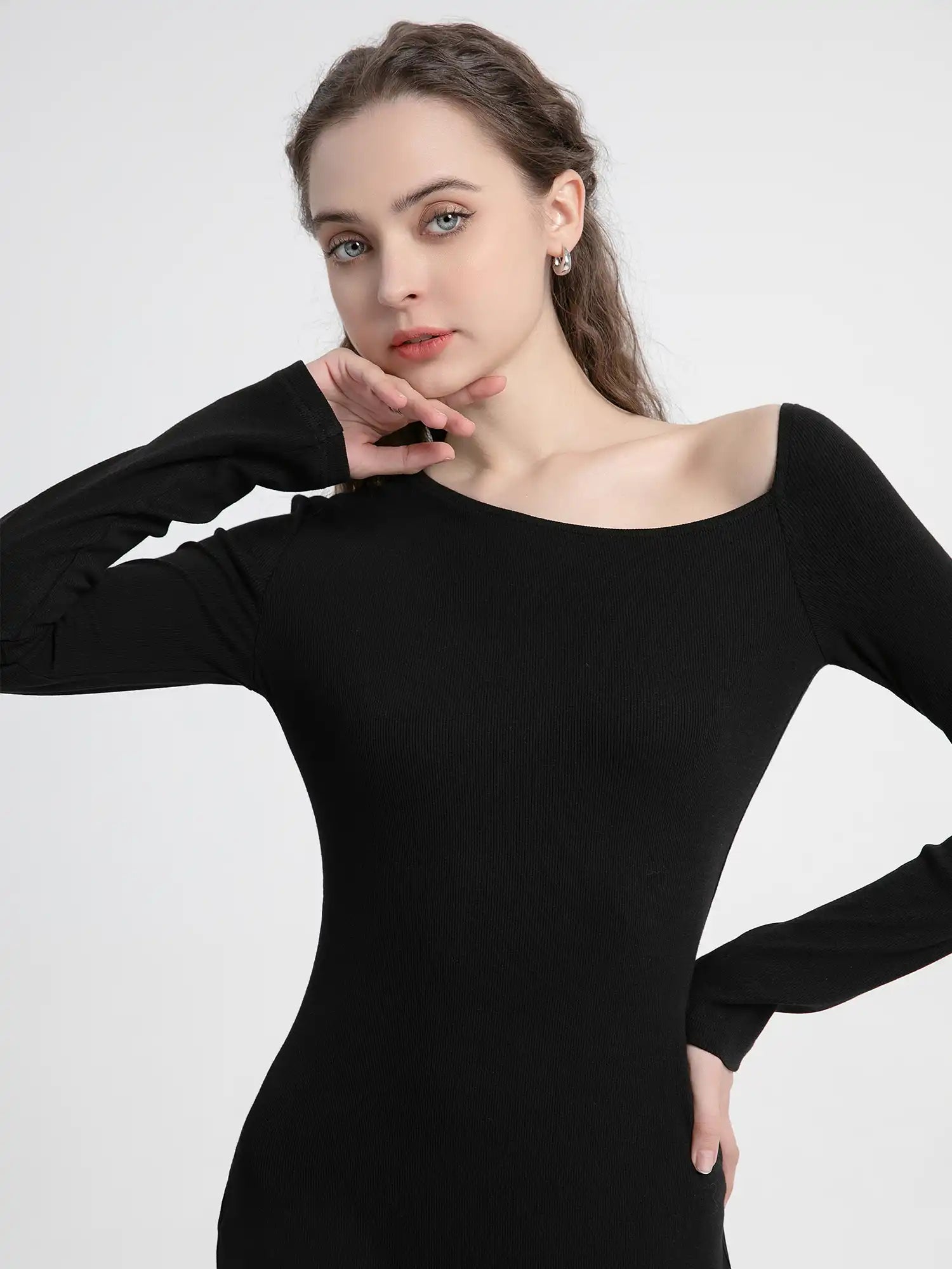 Slit Hem Slim Fit Long Sleeve Dress