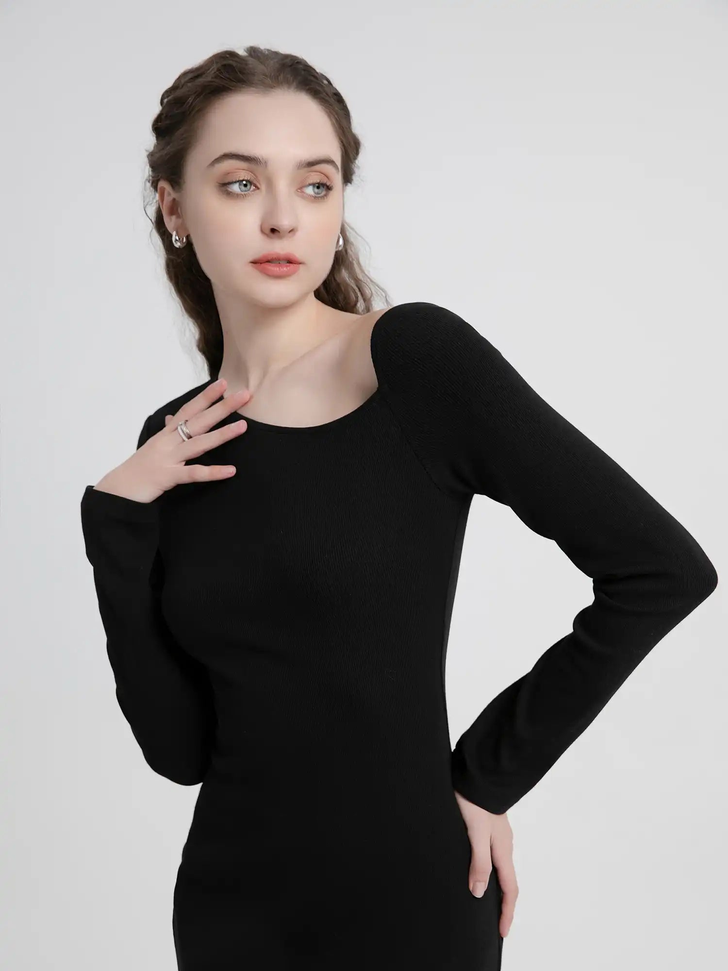 Slit Hem Slim Fit Long Sleeve Dress