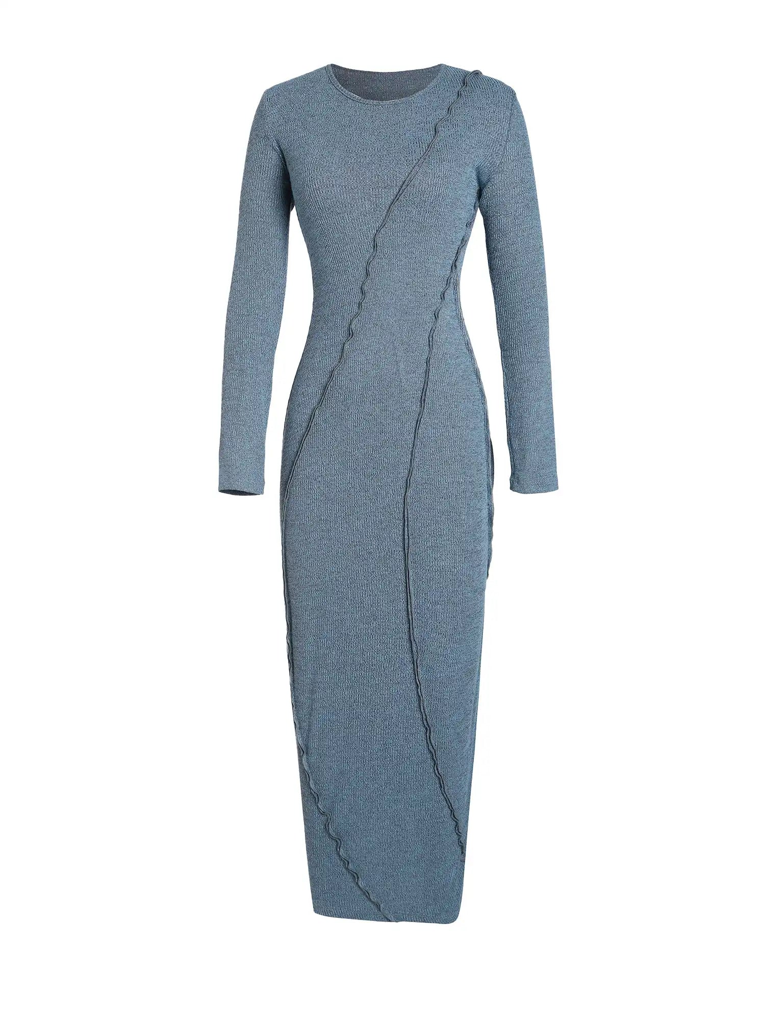 Round Neck Irregular Cu Long Sleeve Dress