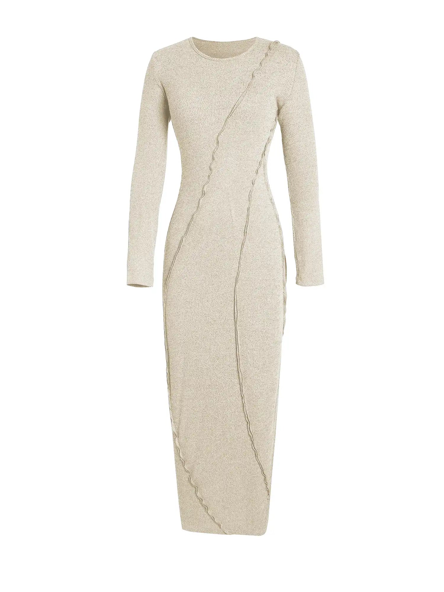 Round Neck Irregular Cu Long Sleeve Dress