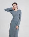 Round Neck Irregular Cu Long Sleeve Dress