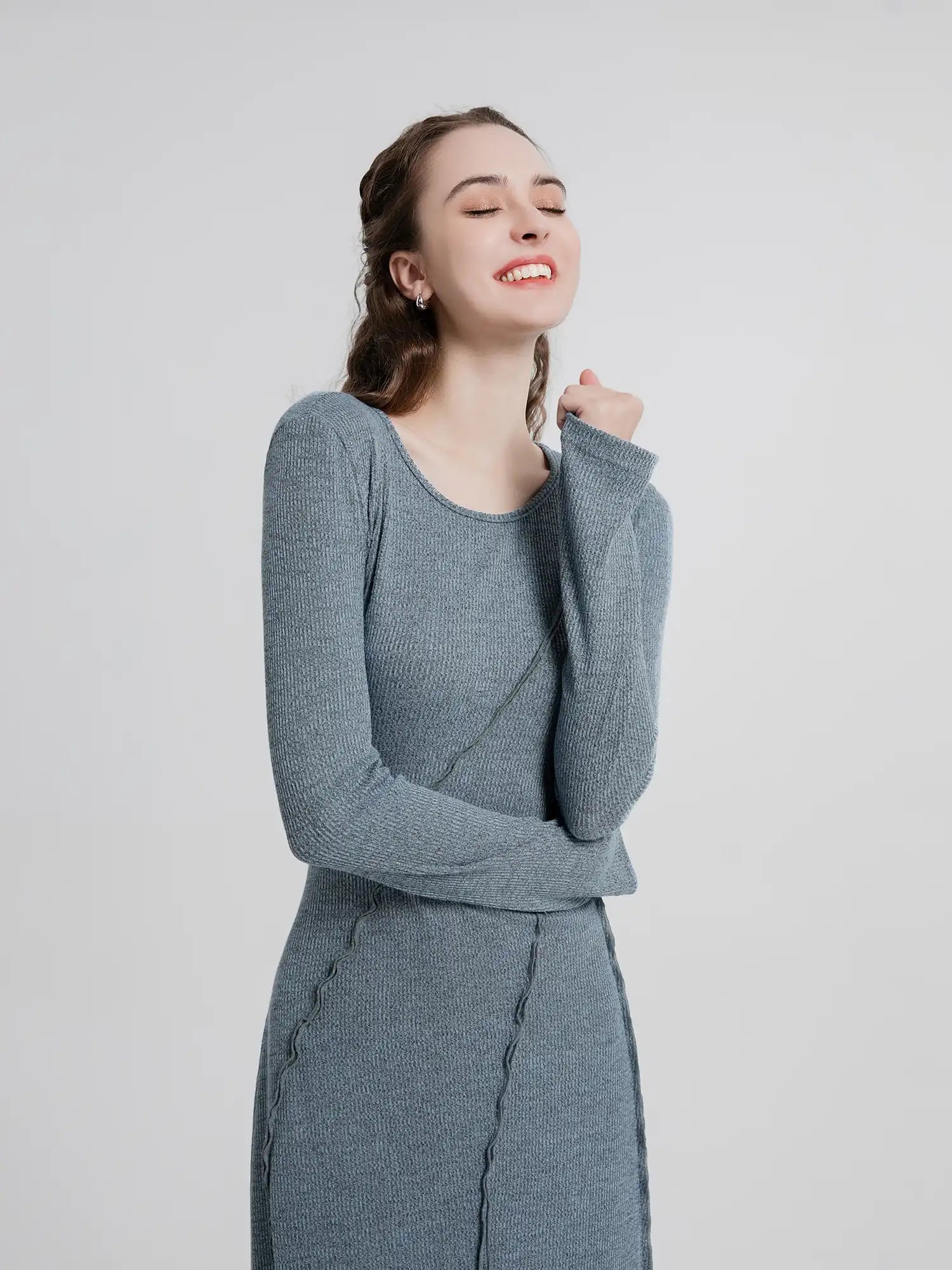 Round Neck Irregular Cu Long Sleeve Dress