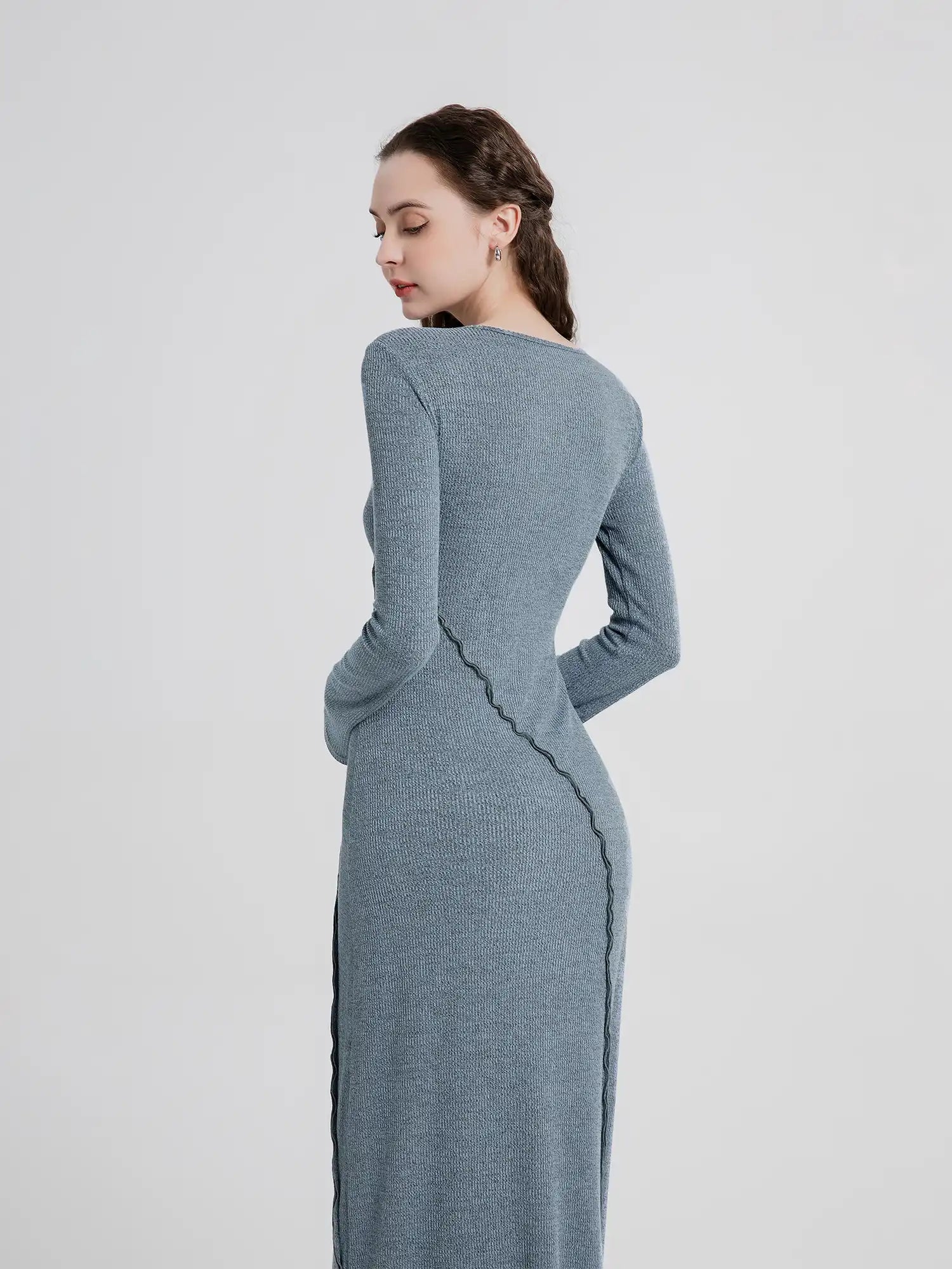 Round Neck Irregular Cu Long Sleeve Dress