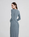 Round Neck Irregular Cu Long Sleeve Dress
