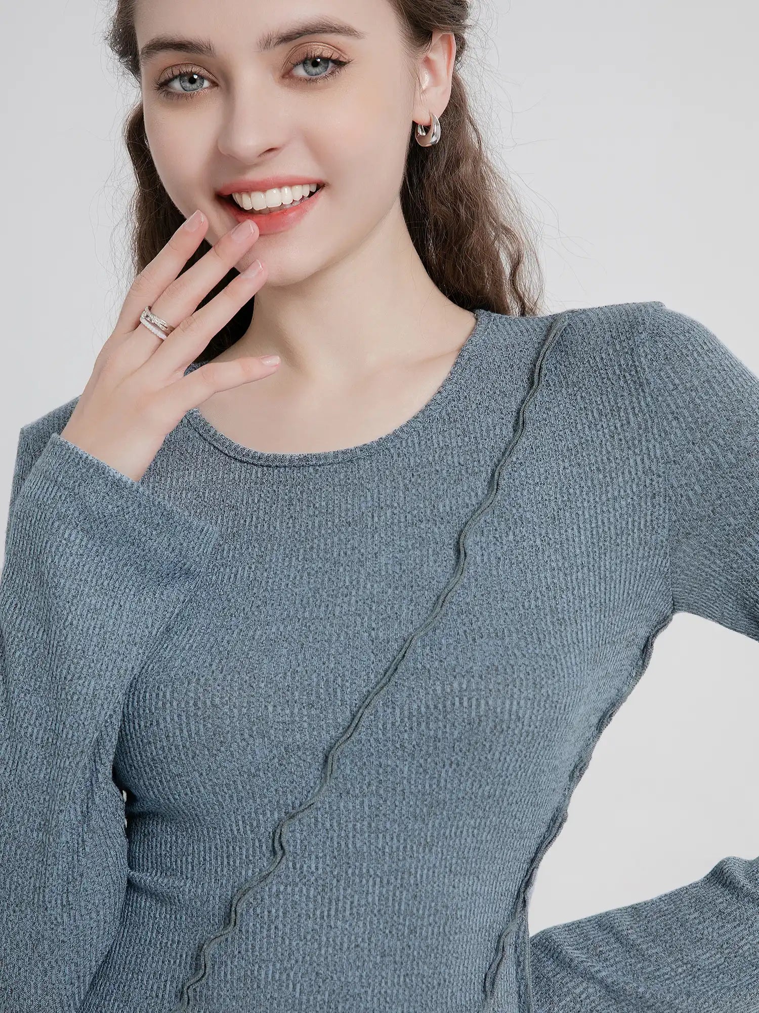 Round Neck Irregular Cu Long Sleeve Dress
