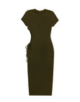 Round Neck Pleated Slit Side Short Sleeve Maxi Dress