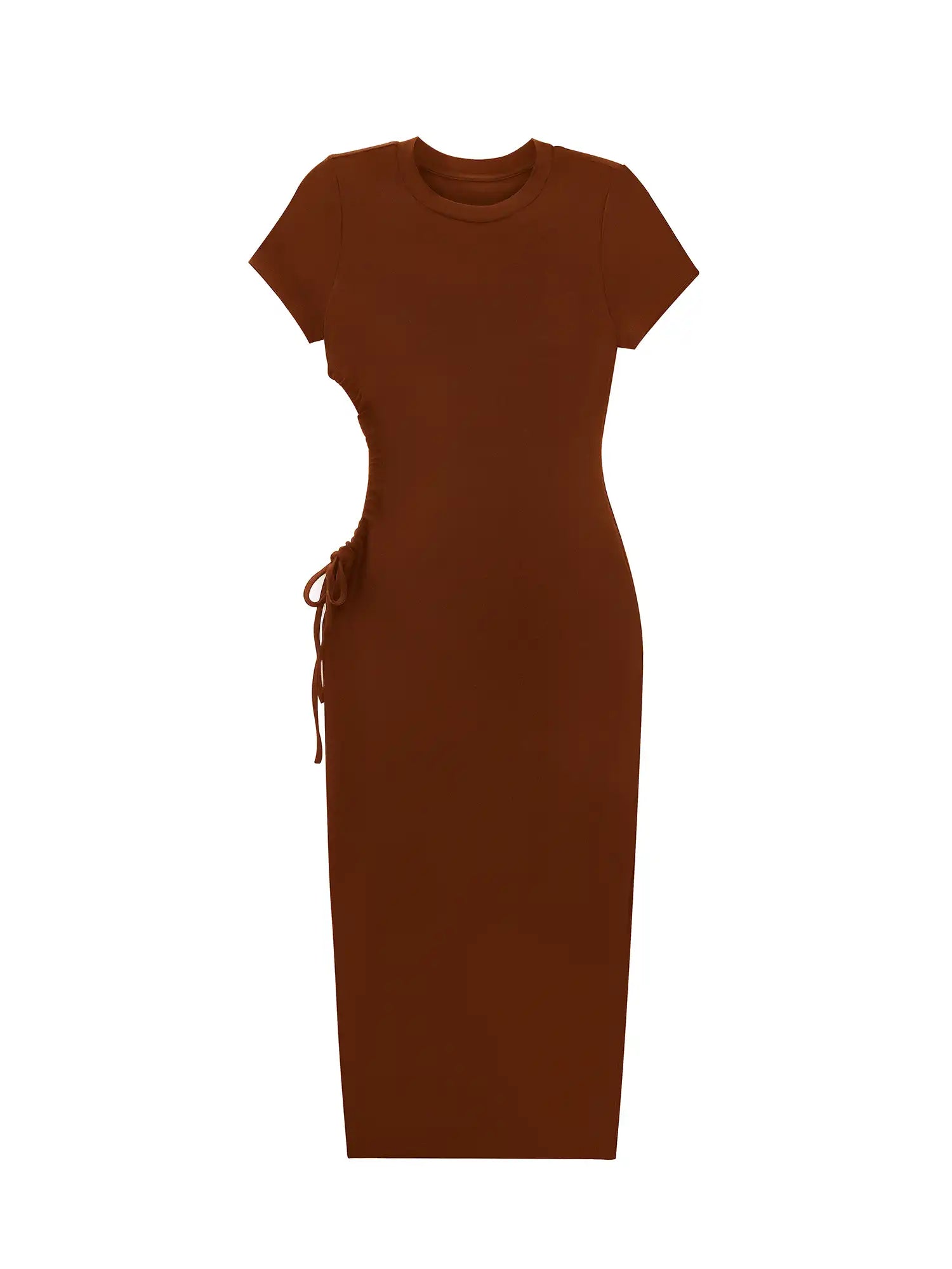Round Neck Pleated Slit Side Short Sleeve Maxi Dress