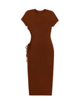 Round Neck Pleated Slit Side Short Sleeve Maxi Dress
