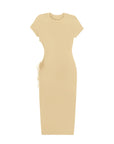 Round Neck Pleated Slit Side Short Sleeve Maxi Dress