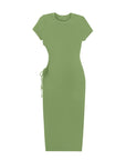 Round Neck Pleated Slit Side Short Sleeve Maxi Dress