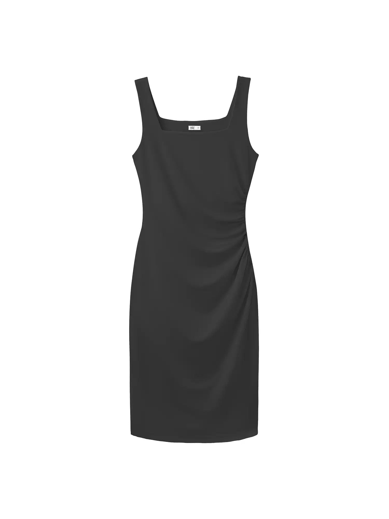 Icy Touch Ruched Side Square Neck Form Fitting Midi Dress