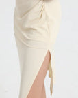 Icy Touch Ruched Side Square Neck Form Fitting Midi Dress