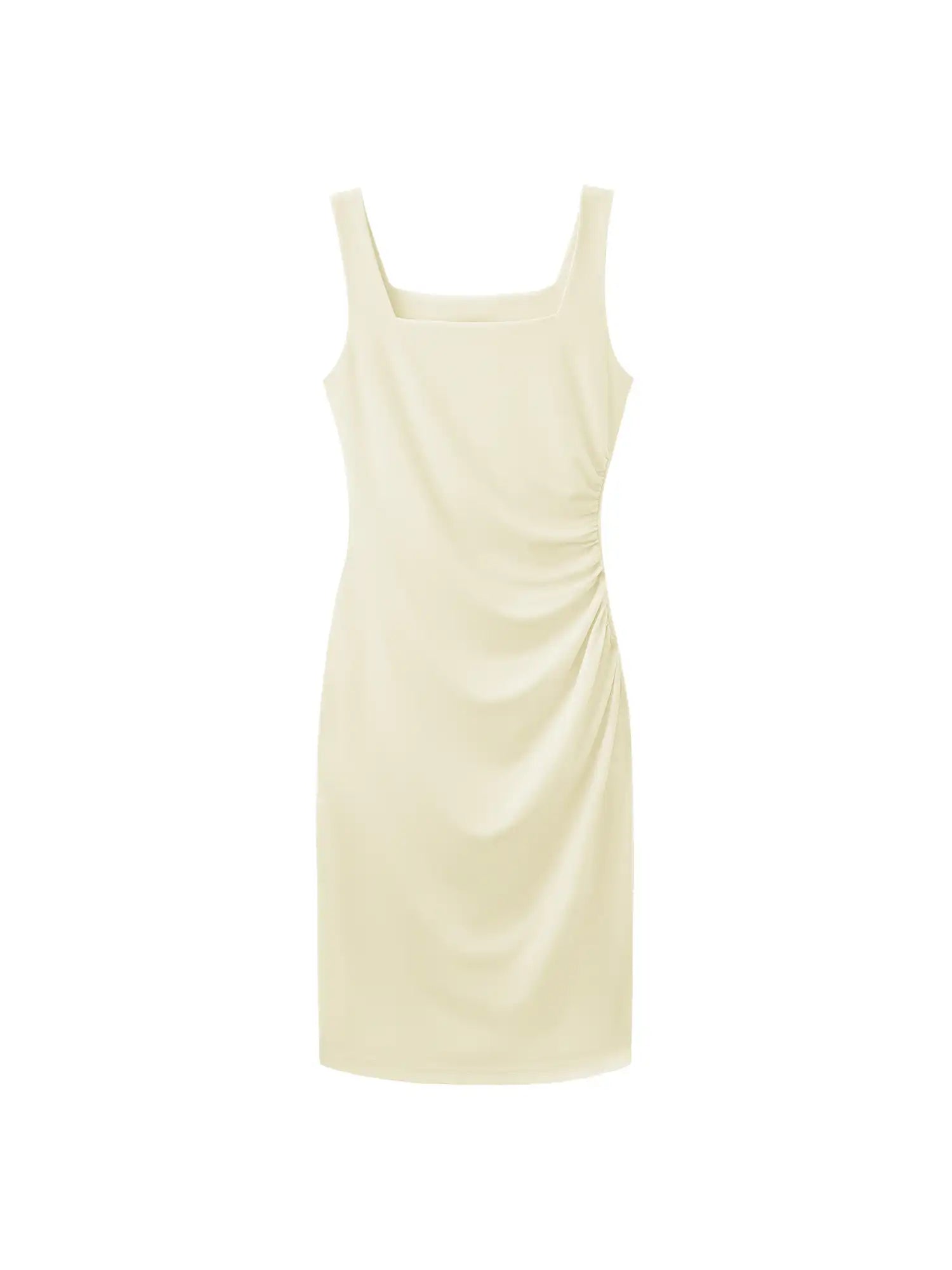 Icy Touch Ruched Side Square Neck Form Fitting Midi Dress