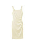 Icy Touch Ruched Side Square Neck Form Fitting Midi Dress