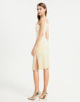 Icy Touch Ruched Side Square Neck Form Fitting Midi Dress