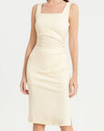 Icy Touch Ruched Side Square Neck Form Fitting Midi Dress