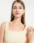 Icy Touch Ruched Side Square Neck Form Fitting Midi Dress