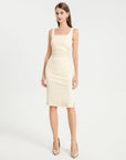 Icy Touch Ruched Side Square Neck Form Fitting Midi Dress