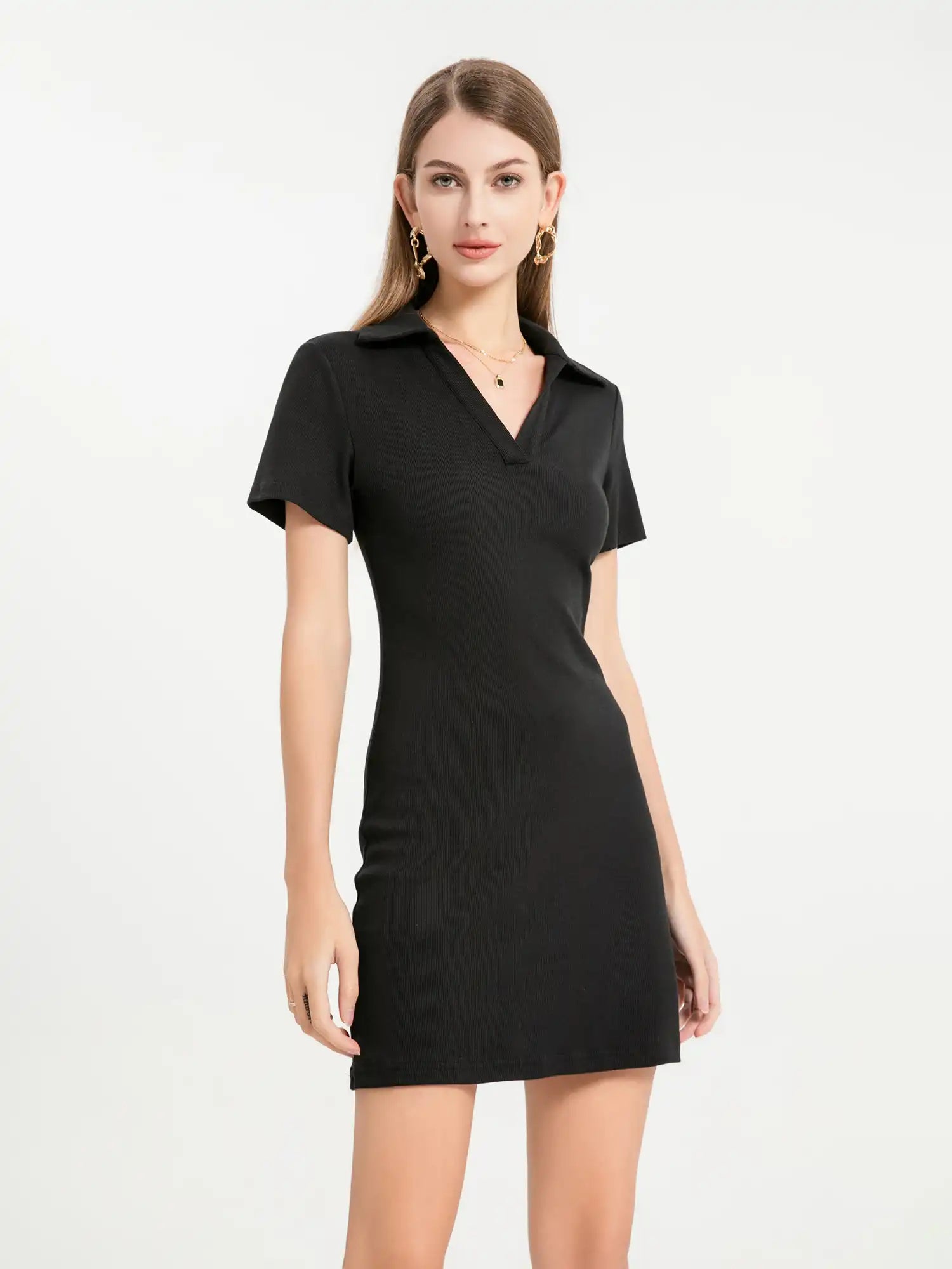 Classic Polo Collar Short Sleeve Minidress