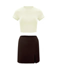 Roundneck Top & Mini Skirt Contrasting Color Casual Set