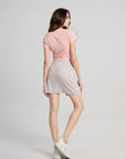 Roundneck Top & Mini Skirt Contrasting Color Casual Set
