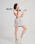 Roundneck Top & Mini Skirt Contrasting Color Casual Set