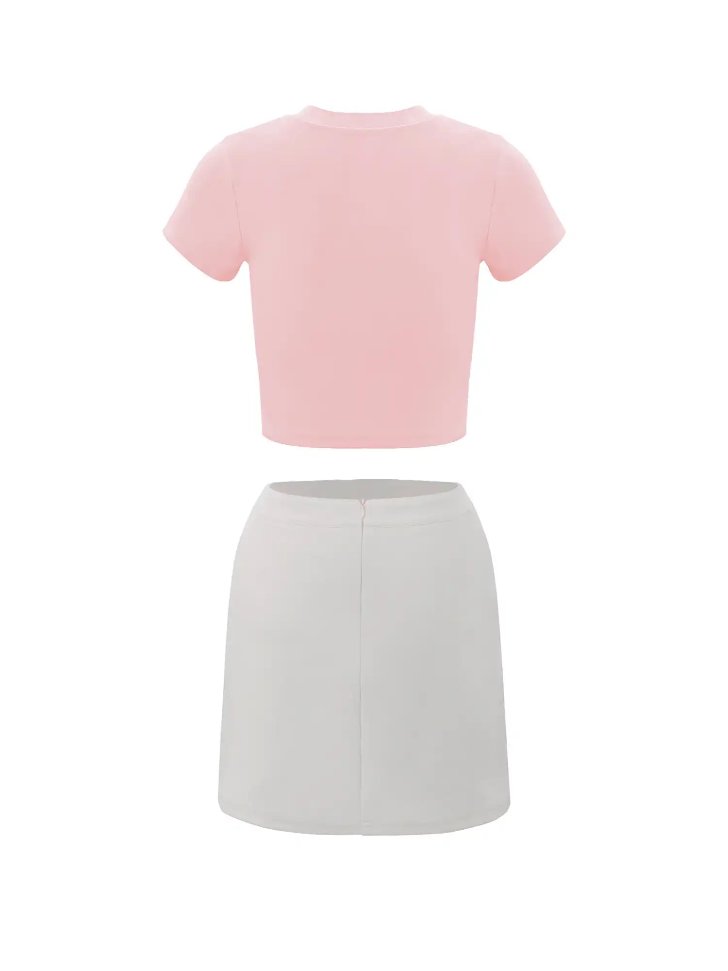 Roundneck Top & Mini Skirt Contrasting Color Casual Set