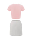 Roundneck Top & Mini Skirt Contrasting Color Casual Set