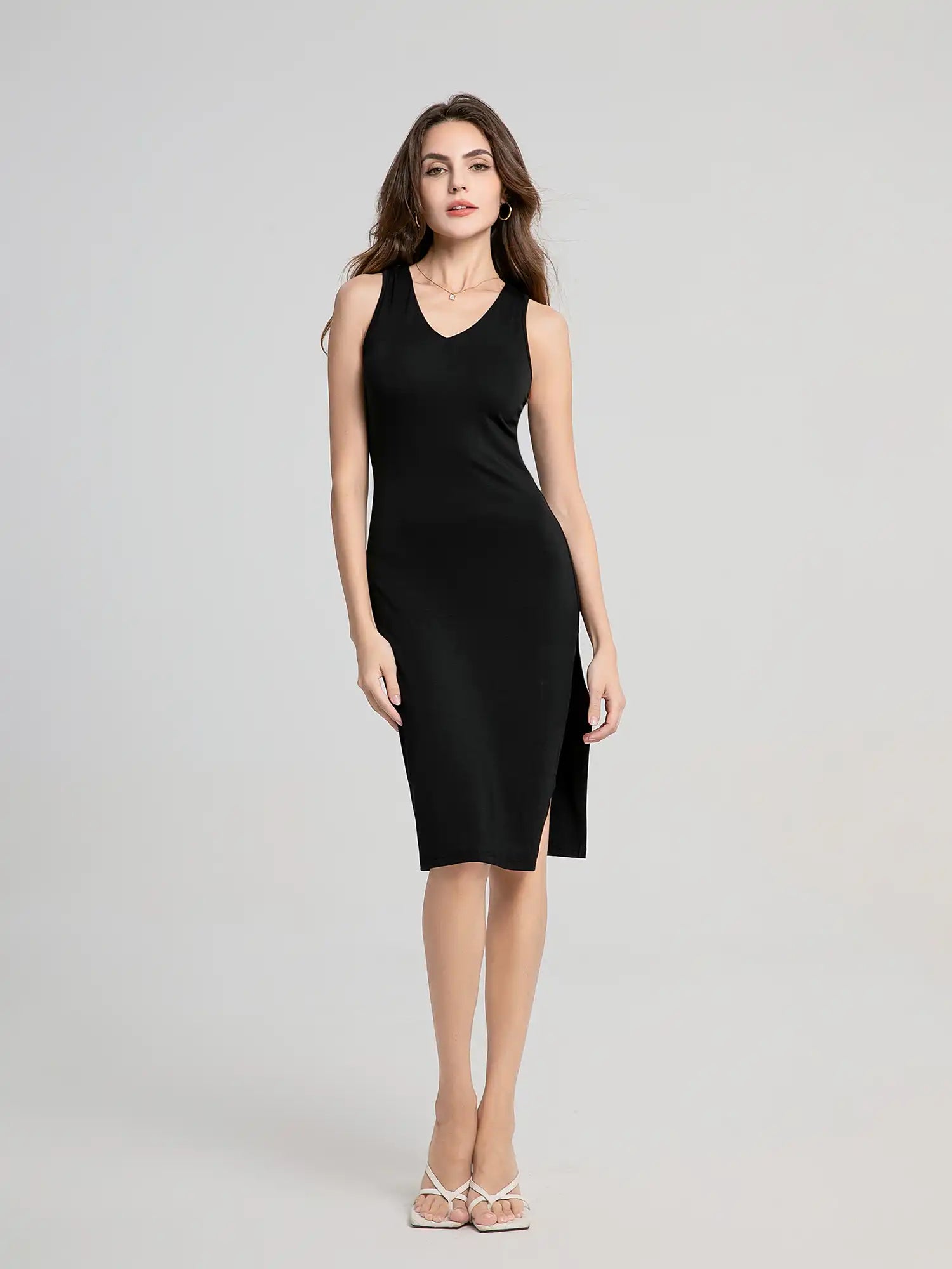 Back cross strap v-neck midi dress