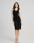 Back cross strap v-neck midi dress