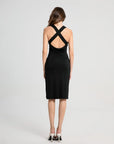 Back cross strap v-neck midi dress