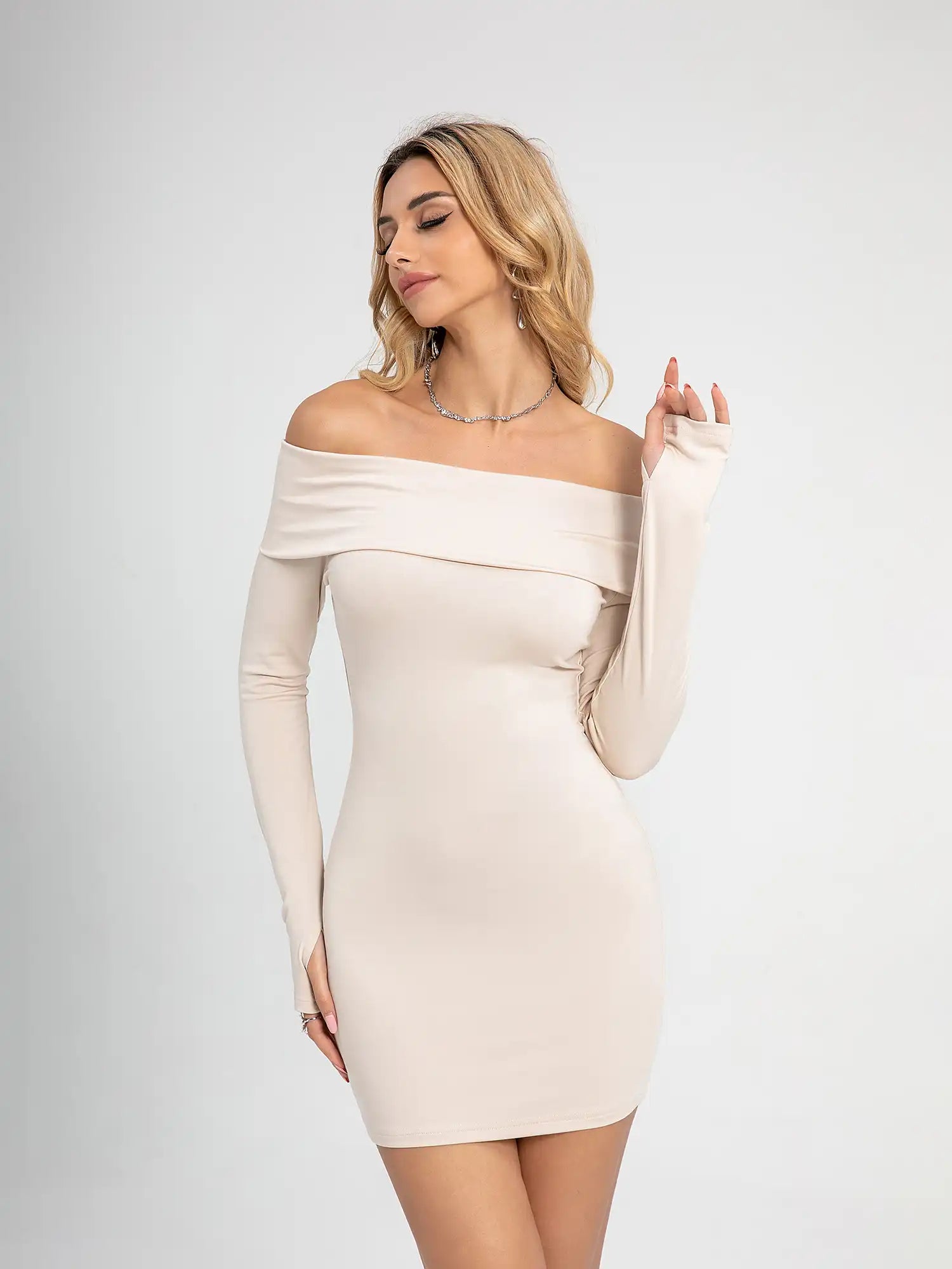 Boat Neck Off Shoulder Mini Dress