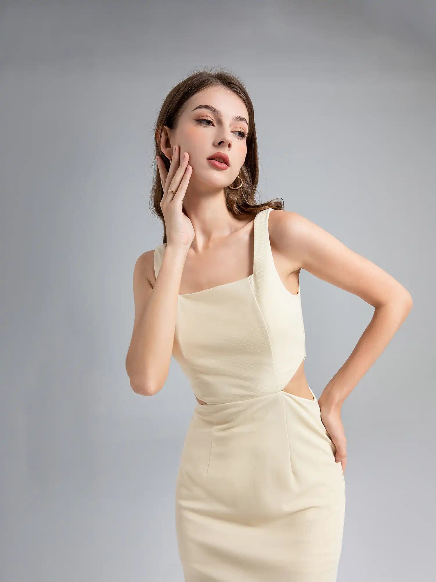 Icy Touch Square Neck Cut Out Midi Dress