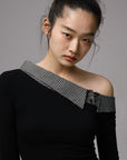 Gingham Patchwork Off-Shoulder Top