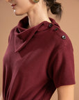 Fold-Down Neck Slit Hem Midi Dress