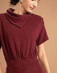 Fold-Down Neck Slit Hem Midi Dress
