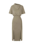 Fold-Down Neck Slit Hem Midi Dress
