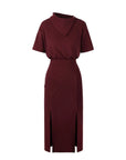 Fold-Down Neck Slit Hem Midi Dress