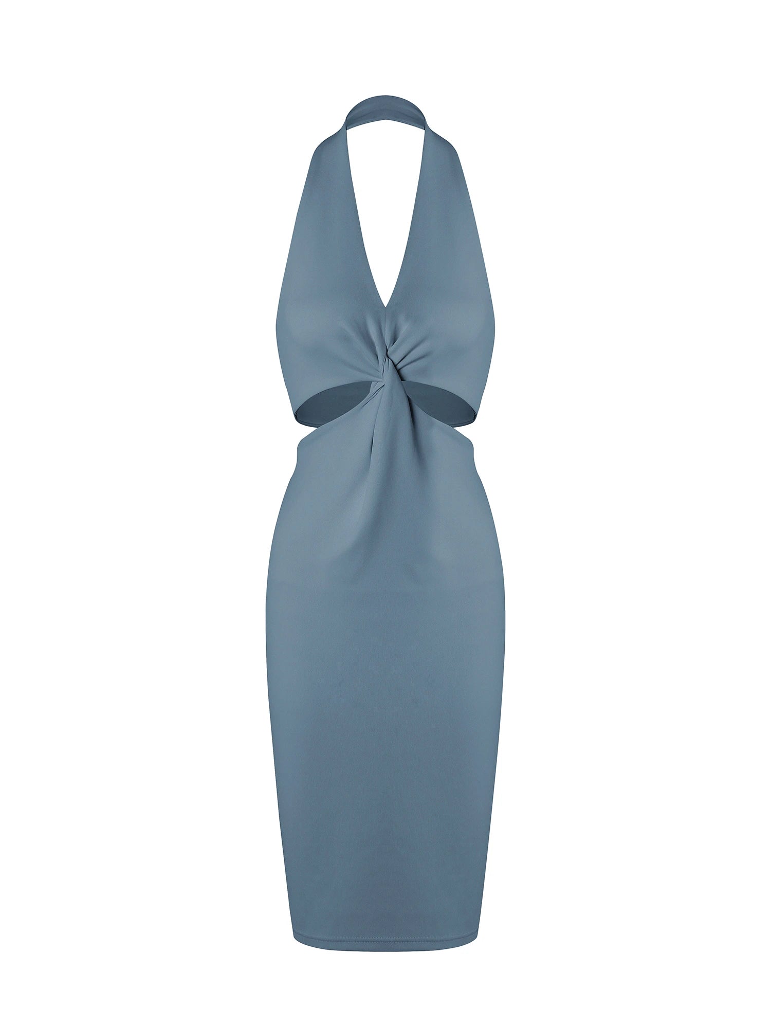 Halter V-Neck Twisted Hollow Midi Dress