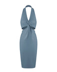 Halter V-Neck Twisted Hollow Midi Dress