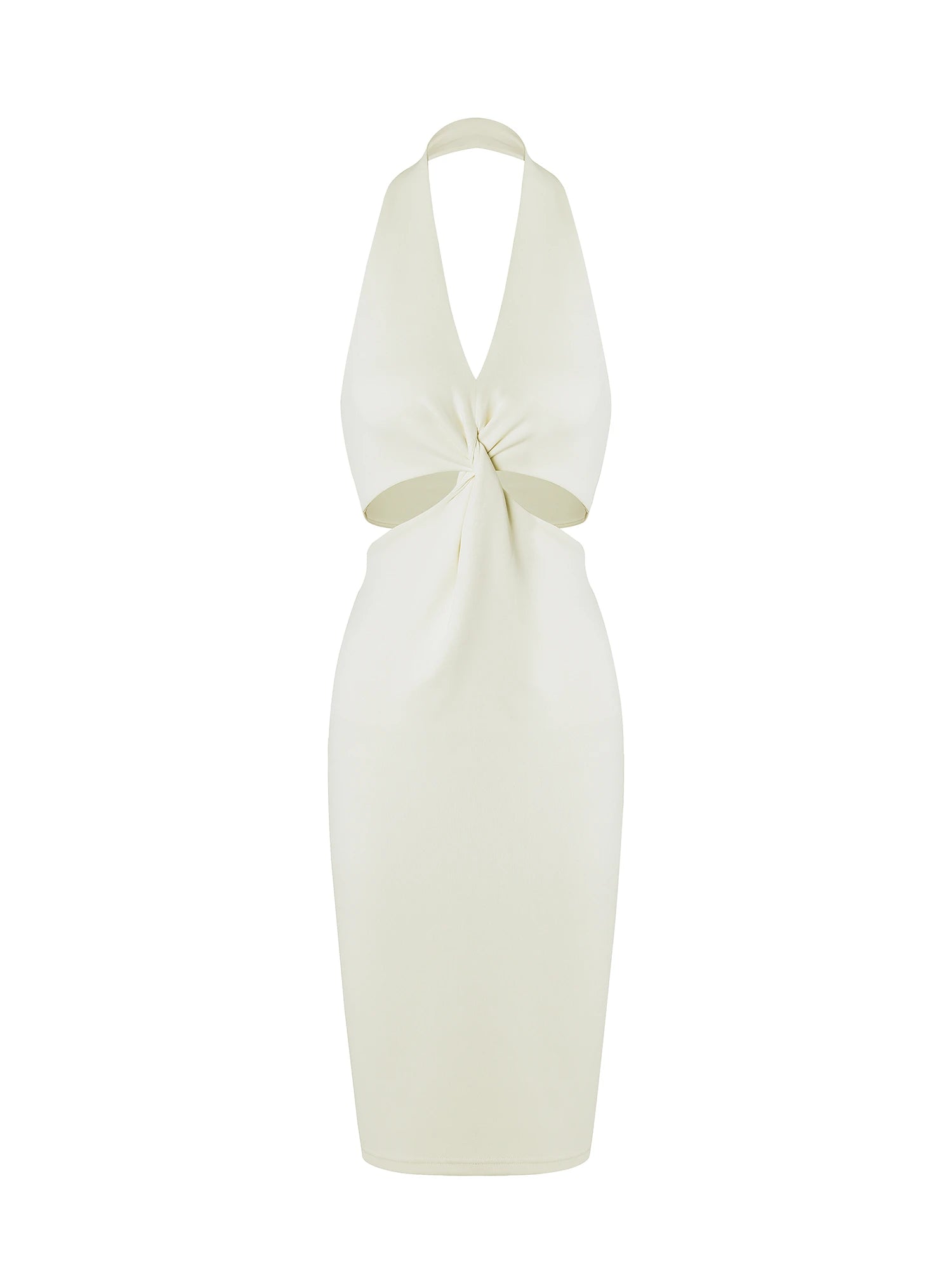 Halter V-Neck Twisted Hollow Midi Dress