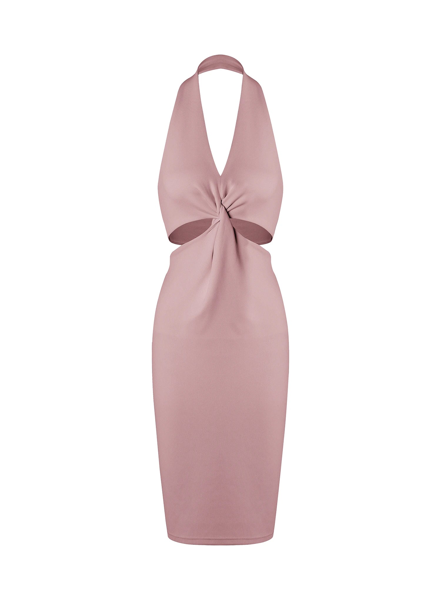Halter V-Neck Twisted Hollow Midi Dress