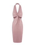 Halter V-Neck Twisted Hollow Midi Dress