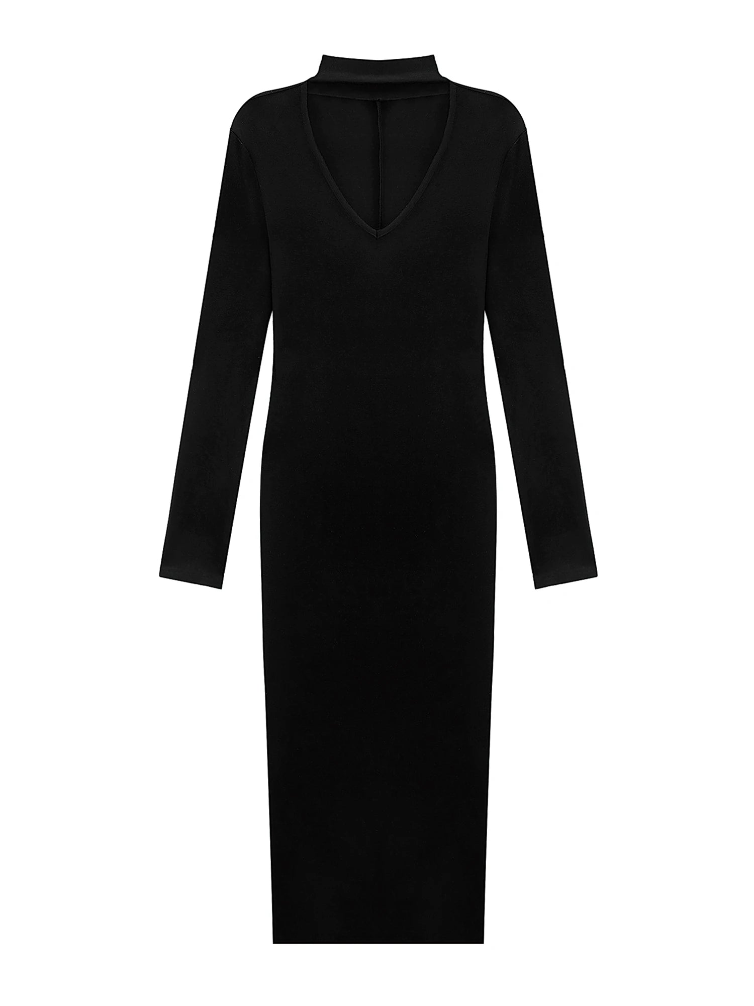 Haltered V-Neck Form Fitting Midi Dress
