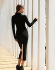 Haltered V-Neck Form Fitting Midi Dress