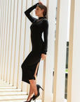 Haltered V-Neck Form Fitting Midi Dress