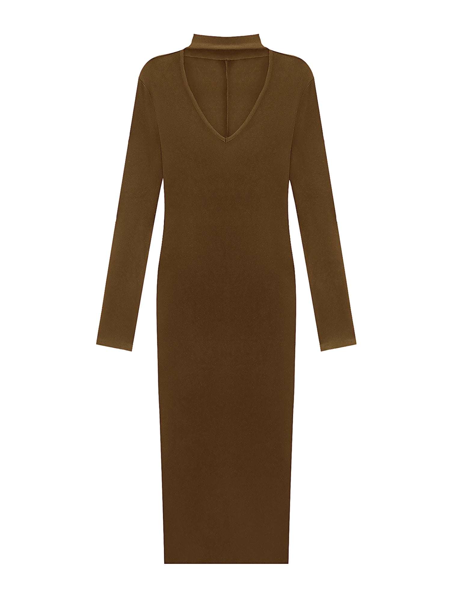 Haltered V-Neck Form Fitting Midi Dress