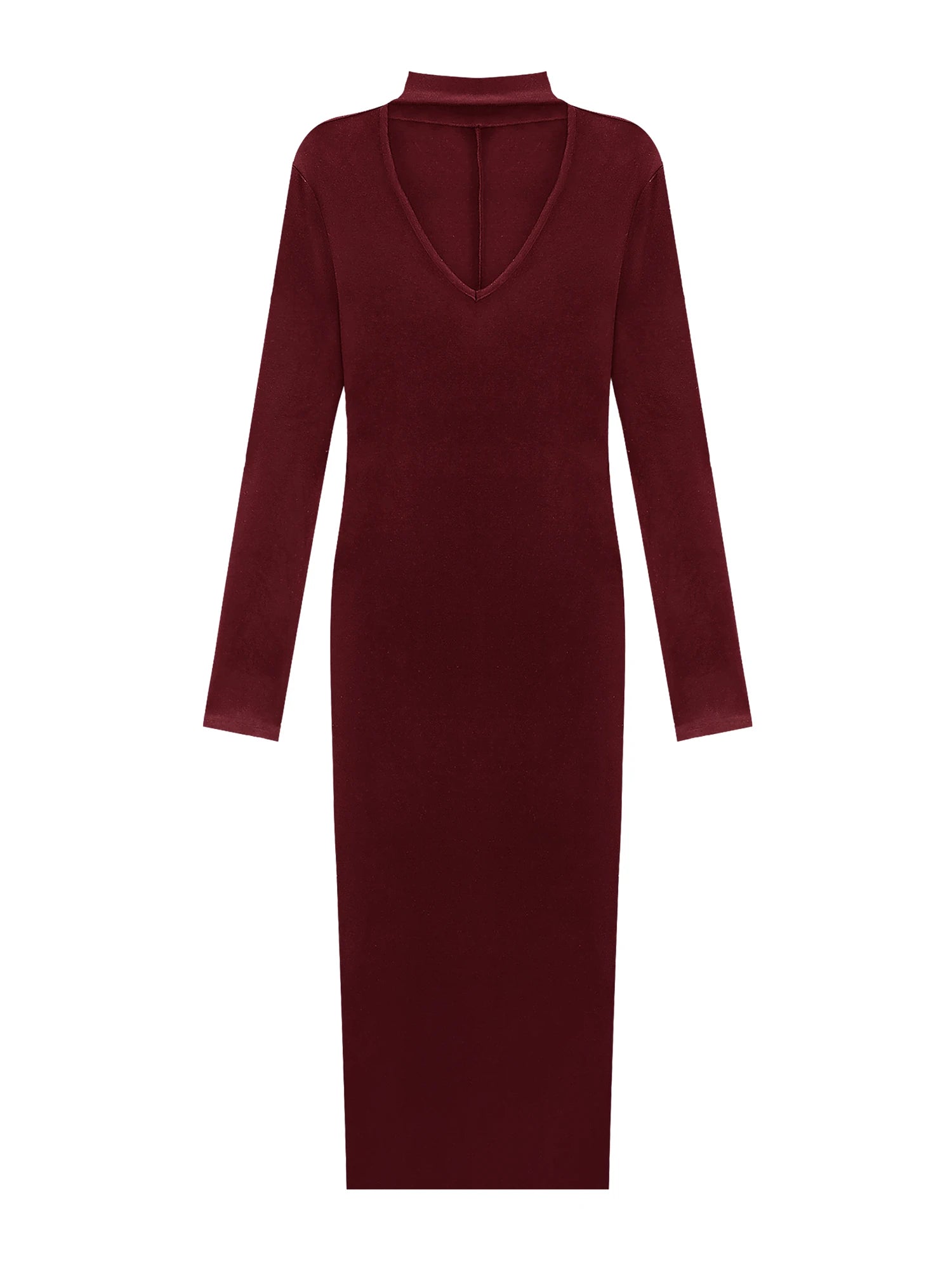 Haltered V-Neck Form Fitting Midi Dress