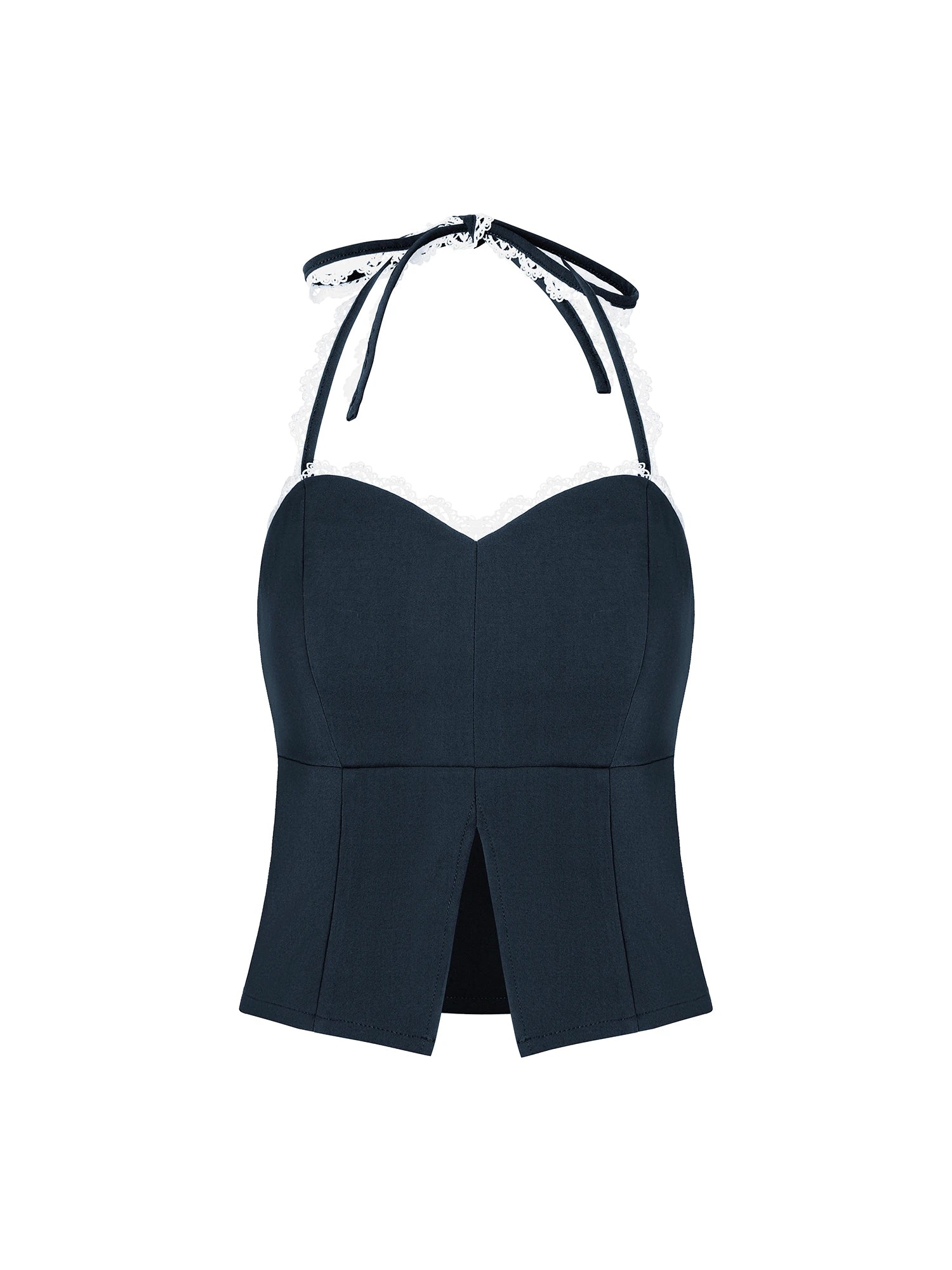 Lace Straps Slit Hem Form Fitting Tank Top