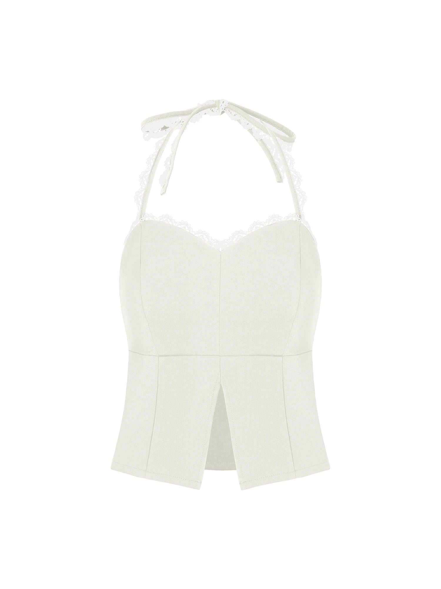 Lace Straps Slit Hem Form Fitting Tank Top
